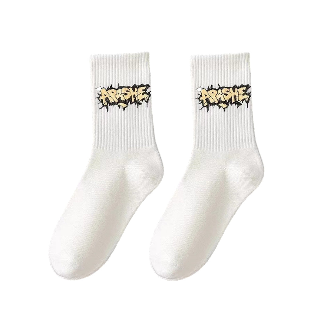 1 Pair Couple Sport Socks Spring Autumn Middle Tube Socks Funny Cartoon Print Men Soft Breathable Socks Image 4