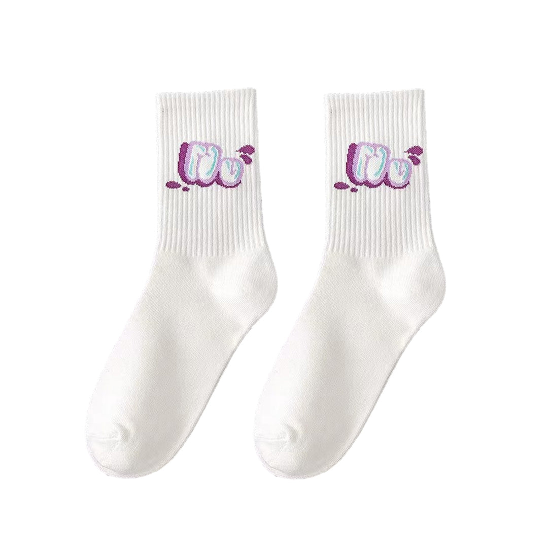 1 Pair Couple Sport Socks Spring Autumn Middle Tube Socks Funny Cartoon Print Men Soft Breathable Socks Image 4