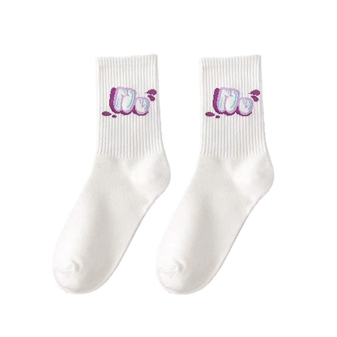 1 Pair Couple Sport Socks Spring Autumn Middle Tube Socks Funny Cartoon Print Men Soft Breathable Socks Image 1