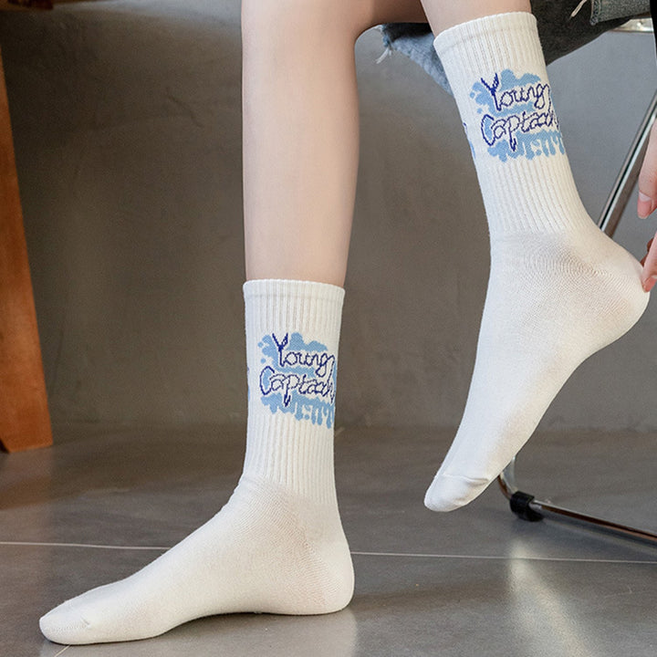 1 Pair Couple Sport Socks Spring Autumn Middle Tube Socks Funny Cartoon Print Men Soft Breathable Socks Image 8