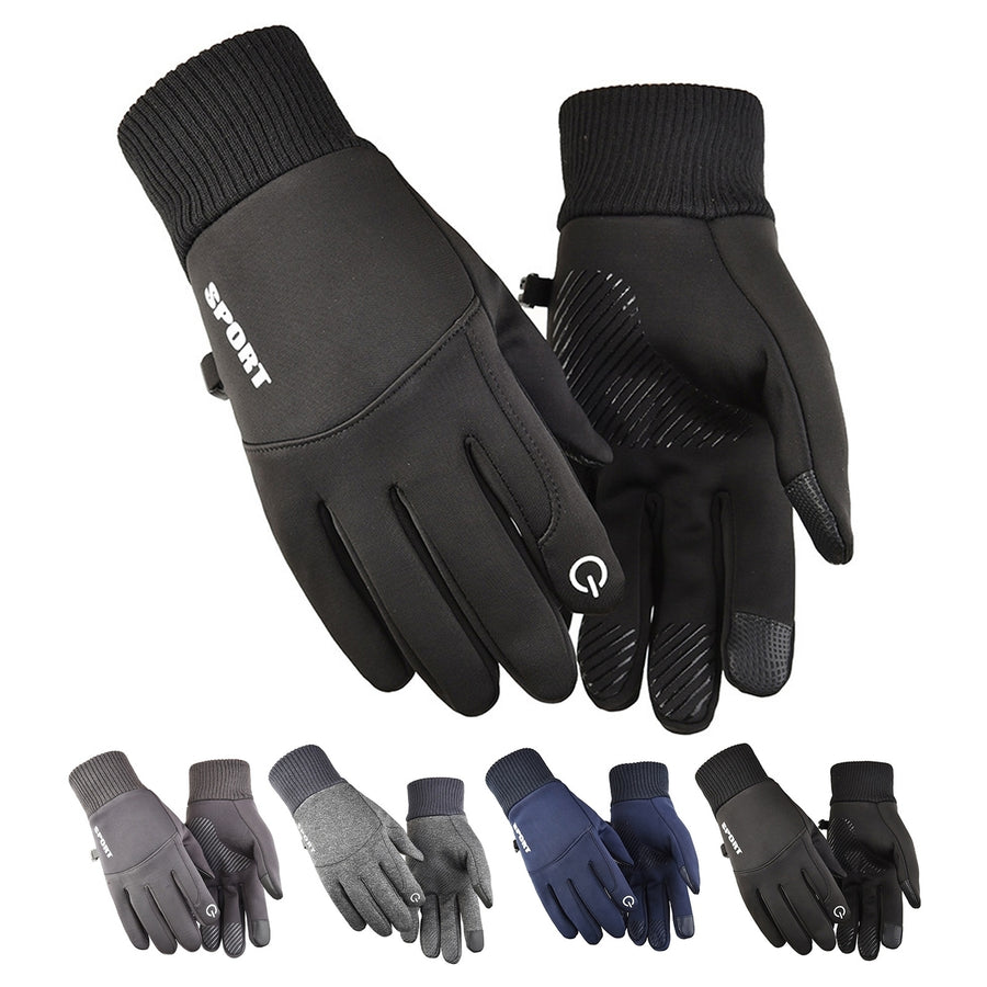 1 Pair Men Cycling Gloves Windproof Thick Warm Touch Screen Anti-slip Soft Cold-proof Elastic Wrist Winter Cycling Image 1