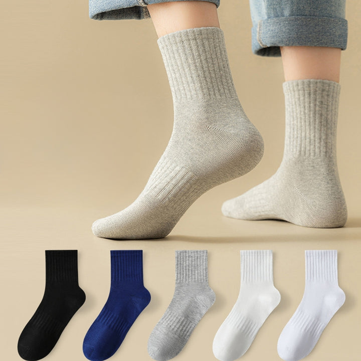 1 Pair Socks Thickened Elastic Anti-slip Mid-tube Solid Color Matching Floor Socks Warm Soft No Ddor Sweat Absorption Image 1
