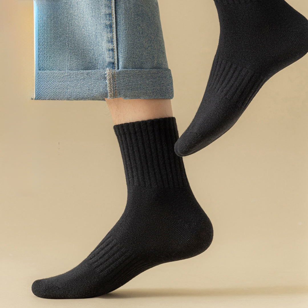 1 Pair Socks Thickened Elastic Anti-slip Mid-tube Solid Color Matching Floor Socks Warm Soft No Ddor Sweat Absorption Image 9