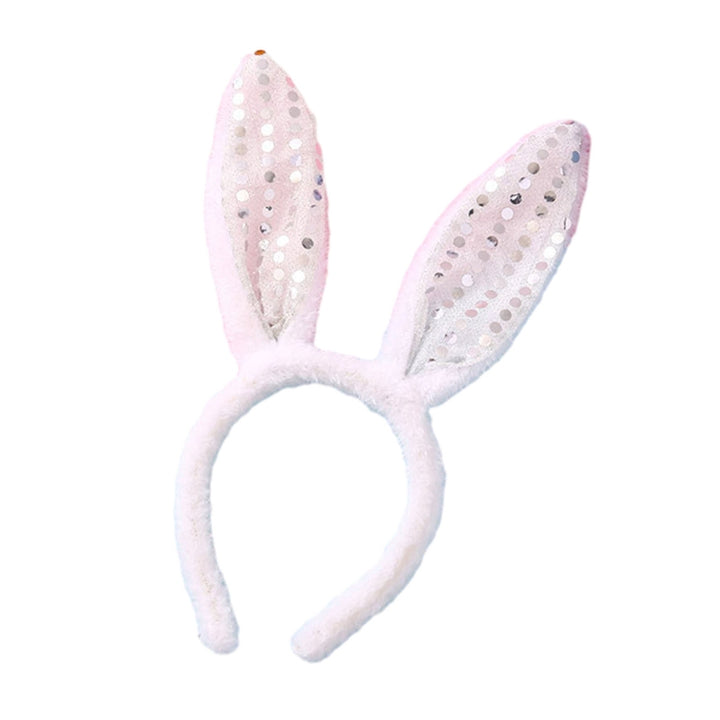 Women Hairband Bunny Ear Shape Soft Plush Sequin 3 Gears LED Light Elastic Anti-slip Easter Day Image 3