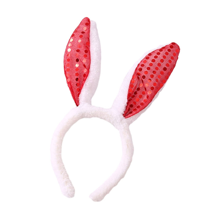 Women Hairband Bunny Ear Shape Soft Plush Sequin 3 Gears LED Light Elastic Anti-slip Easter Day Image 4