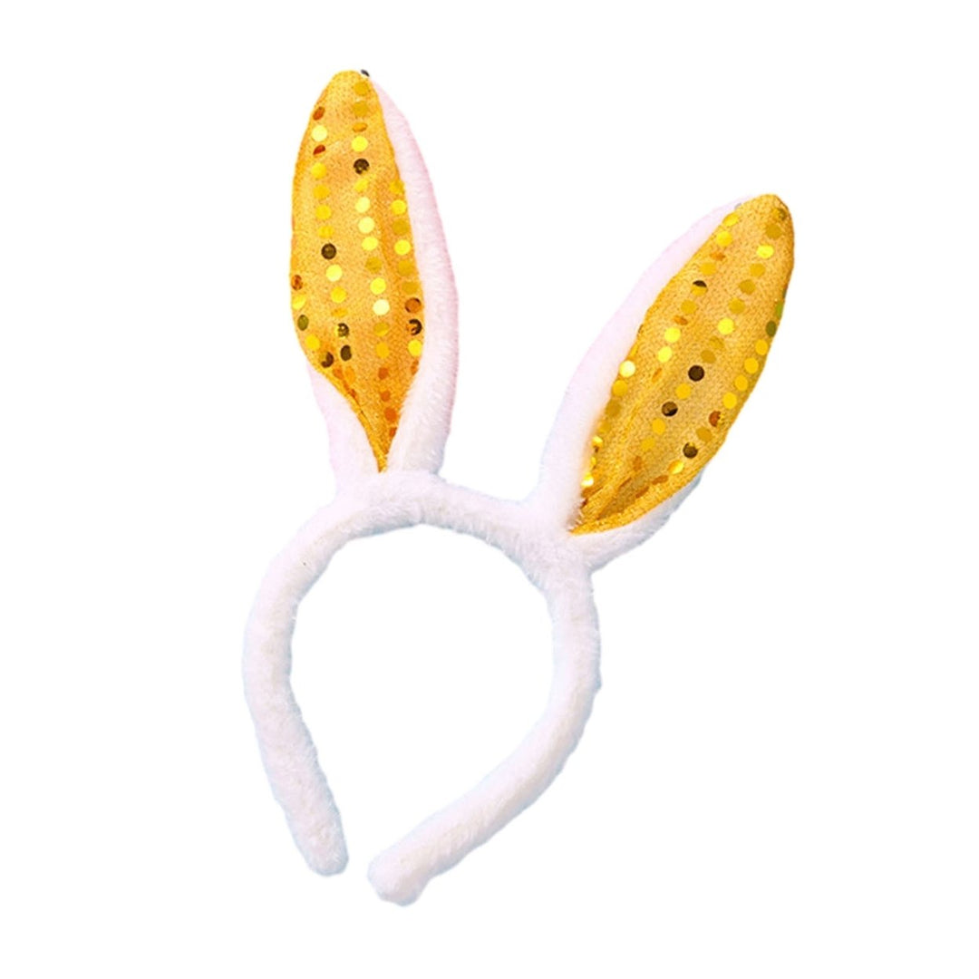 Women Hairband Bunny Ear Shape Soft Plush Sequin 3 Gears LED Light Elastic Anti-slip Easter Day Image 1