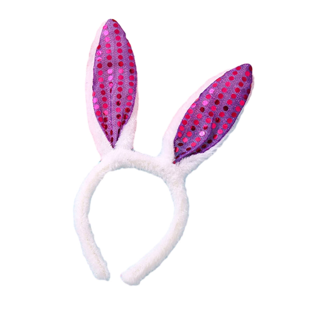 Women Hairband Bunny Ear Shape Soft Plush Sequin 3 Gears LED Light Elastic Anti-slip Easter Day Image 6