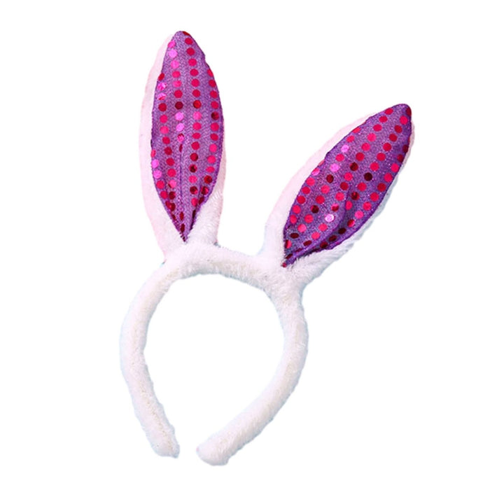 Women Hairband Bunny Ear Shape Soft Plush Sequin 3 Gears LED Light Elastic Anti-slip Easter Day Image 1