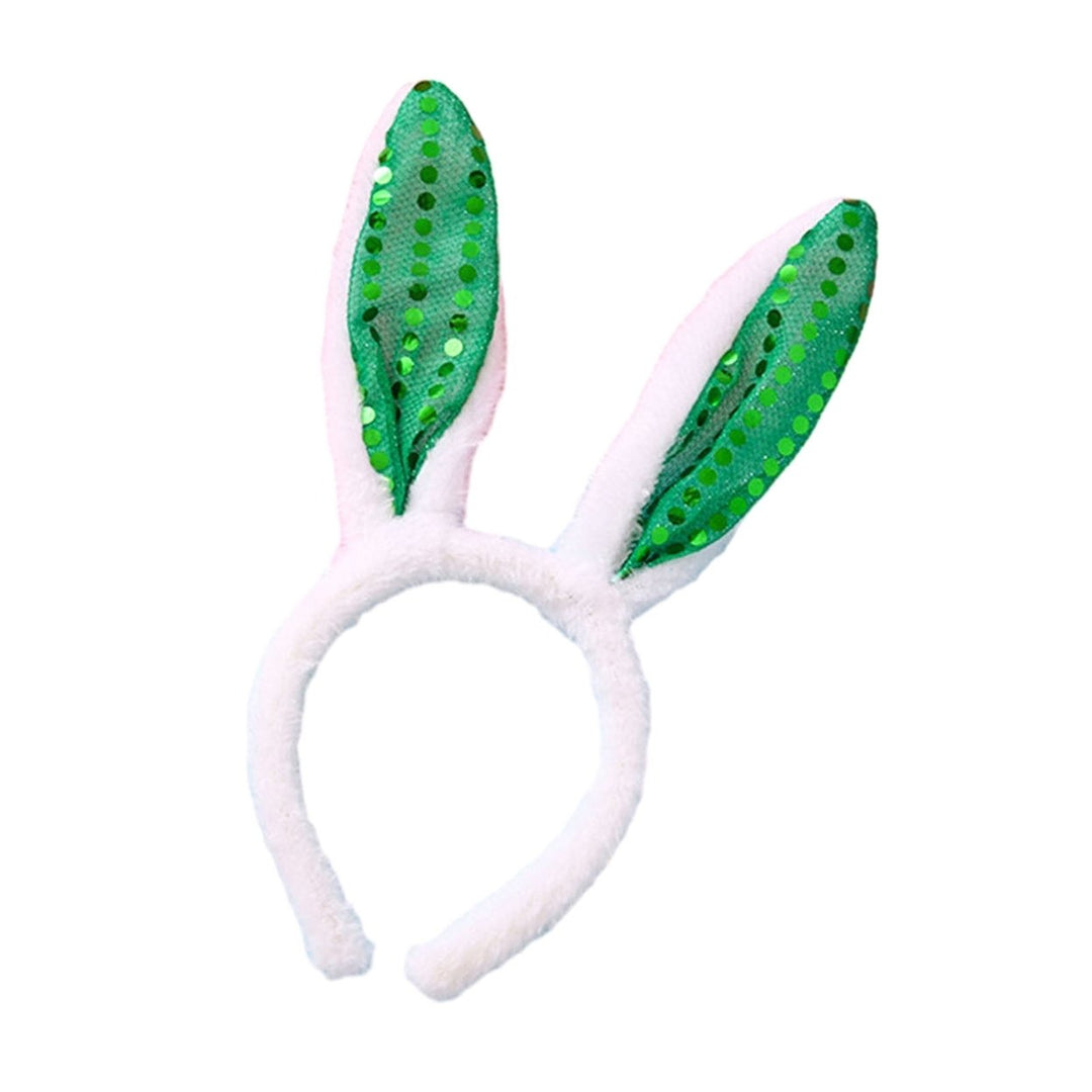Women Hairband Bunny Ear Shape Soft Plush Sequin 3 Gears LED Light Elastic Anti-slip Easter Day Image 1