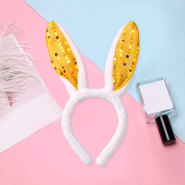Women Hairband Bunny Ear Shape Soft Plush Sequin 3 Gears LED Light Elastic Anti-slip Easter Day Image 12