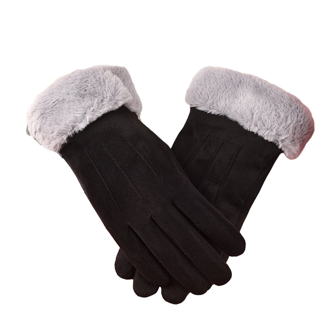 1 Pair Women Winter Gloves Windproof Thick Plush Warm Touch Screen Anti-slip Soft Cold-proof Elastic Wrist Cycling Image 1