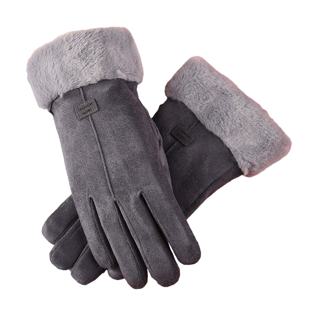 1 Pair Women Winter Gloves Windproof Thick Plush Warm Touch Screen Anti-slip Soft Cold-proof Elastic Wrist Cycling Image 1