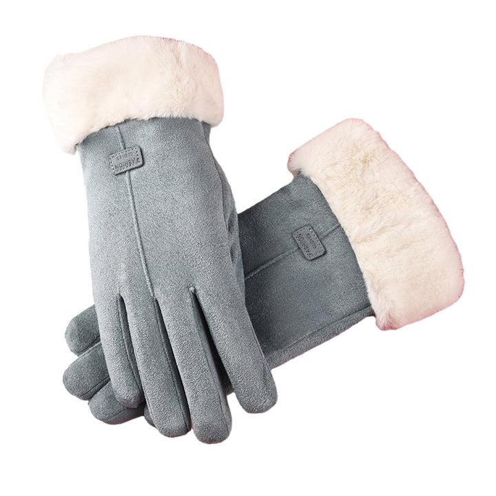 1 Pair Women Winter Gloves Windproof Thick Plush Warm Touch Screen Anti-slip Soft Cold-proof Elastic Wrist Cycling Image 1