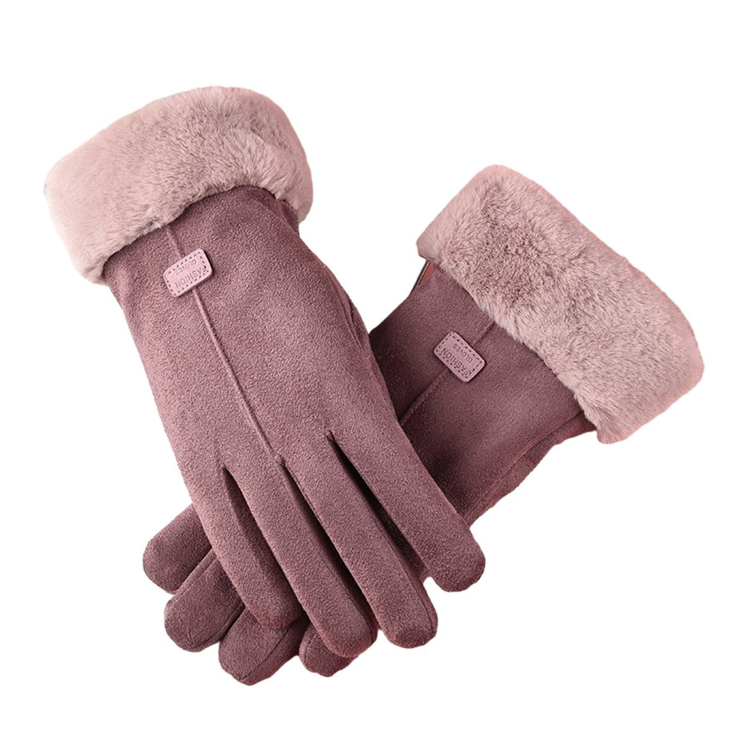 1 Pair Women Winter Gloves Windproof Thick Plush Warm Touch Screen Anti-slip Soft Cold-proof Elastic Wrist Cycling Image 1