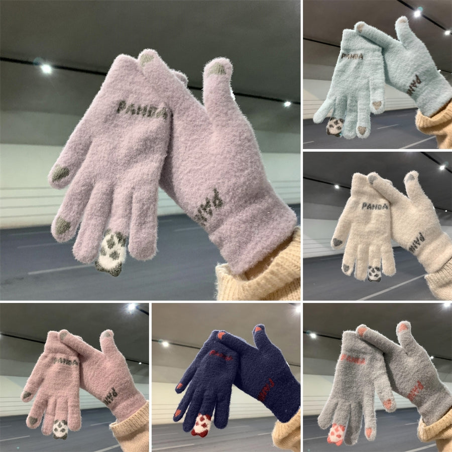 1 Pair Winter Unisex Gloves Windproof Thickened Warm Color Matching Five Fingers Elastic Cuff Image 1