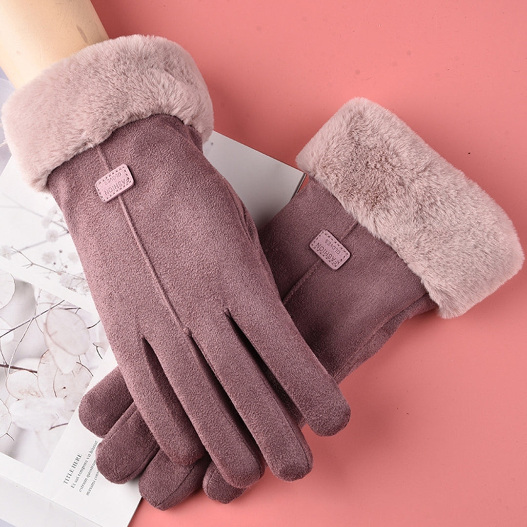 1 Pair Women Winter Gloves Windproof Thick Plush Warm Touch Screen Anti-slip Soft Cold-proof Elastic Wrist Cycling Image 12