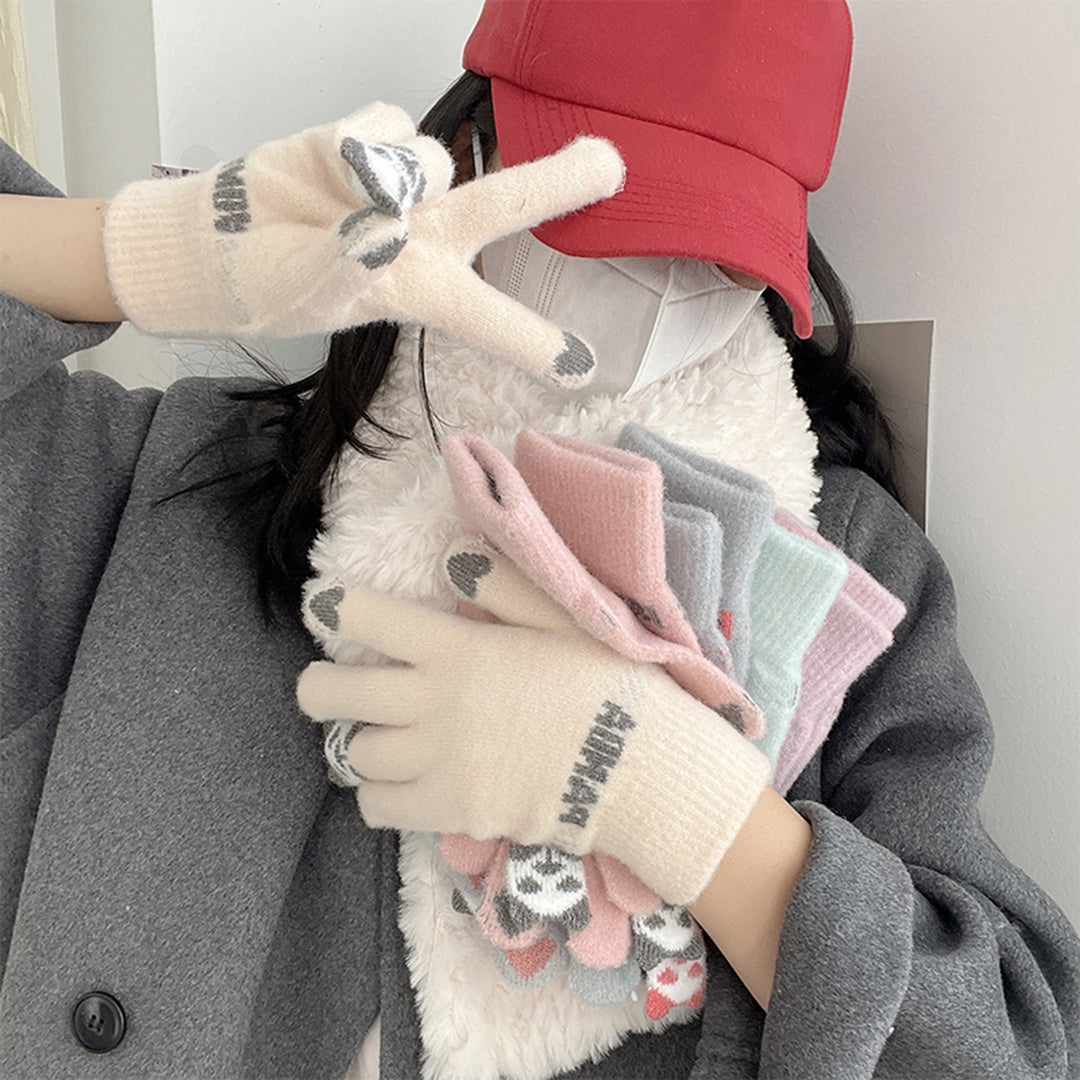 1 Pair Winter Unisex Gloves Windproof Thickened Warm Color Matching Five Fingers Elastic Cuff Image 10