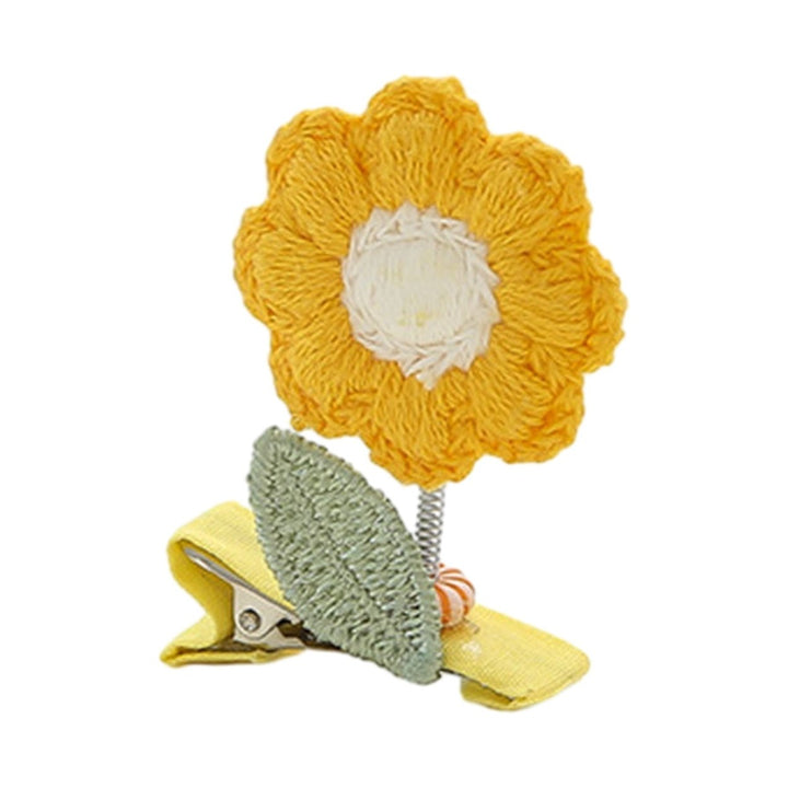 Children Hairpin Knitted Fake Sunflower Shape Elastic Spring Lightweight Stainless Anti-slip Bangs Clip Side Clip Girls Image 1