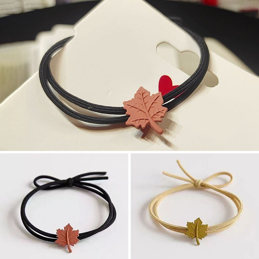 Women Hair Ring High Elasticity Maple Pendant Solid Color Anti-slip Stretch Girls Scrunchy Ponytail Holder Hair Rubber Image 1