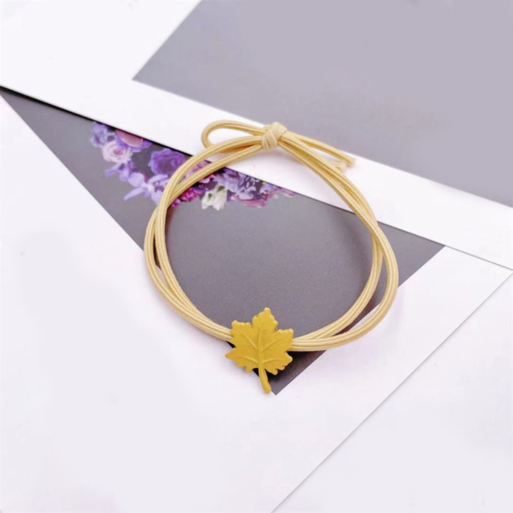 Women Hair Ring High Elasticity Maple Pendant Solid Color Anti-slip Stretch Girls Scrunchy Ponytail Holder Hair Rubber Image 2