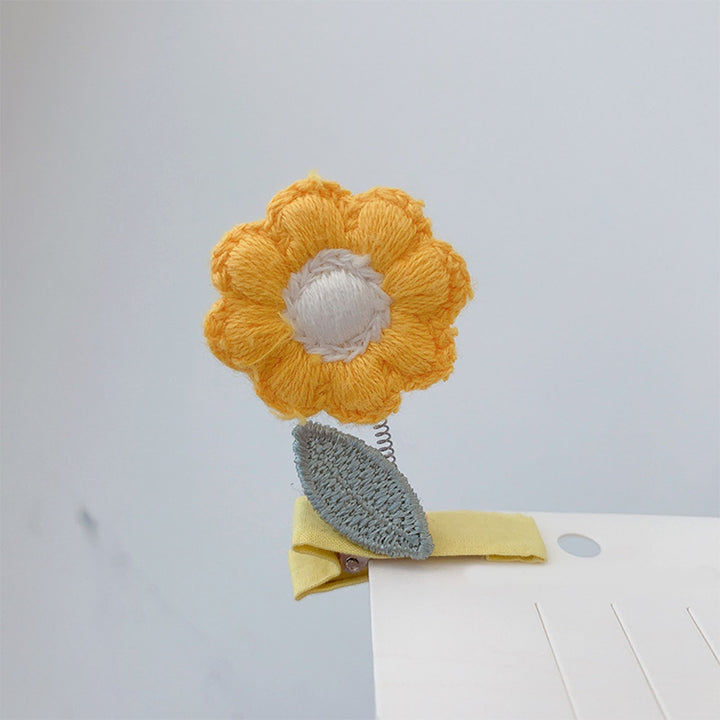 Children Hairpin Knitted Fake Sunflower Shape Elastic Spring Lightweight Stainless Anti-slip Bangs Clip Side Clip Girls Image 9