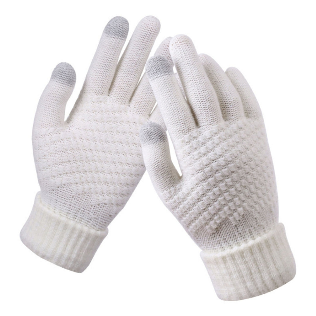 1 Pair Full Fingers Solid Color Knitting Gloves Fleece Lining High Elastic Unisex Touch Screen Thickened Gloves Cycling Image 3