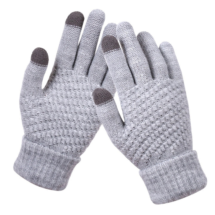 1 Pair Full Fingers Solid Color Knitting Gloves Fleece Lining High Elastic Unisex Touch Screen Thickened Gloves Cycling Image 4
