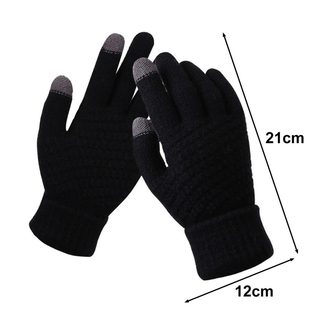 1 Pair Full Fingers Solid Color Knitting Gloves Fleece Lining High Elastic Unisex Touch Screen Thickened Gloves Cycling Image 9
