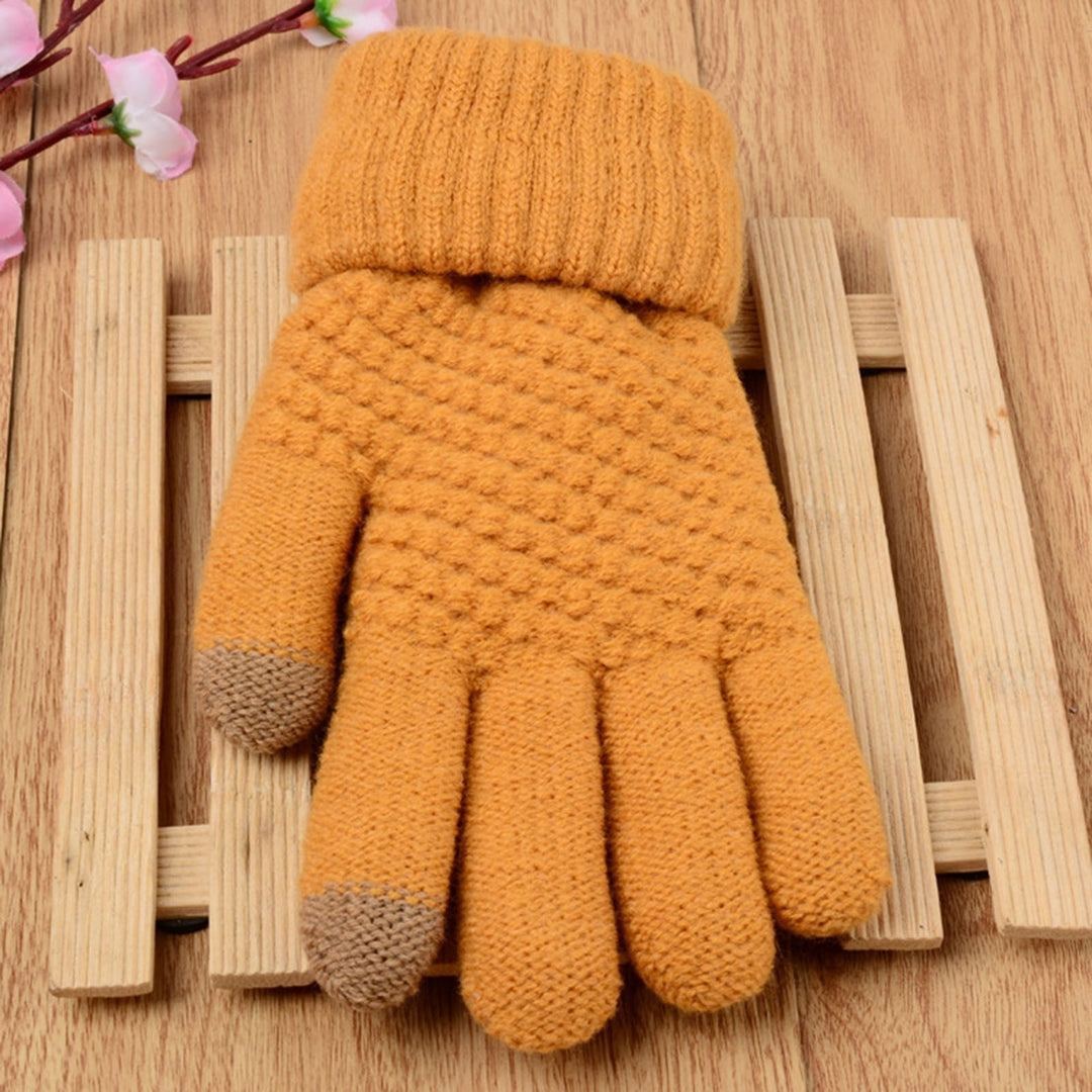 1 Pair Full Fingers Solid Color Knitting Gloves Fleece Lining High Elastic Unisex Touch Screen Thickened Gloves Cycling Image 11