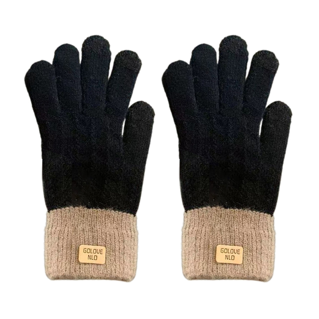1 Pair Winter Gloves Thick Plush Knitted Elastic Five Fingers Keep Thermal Touch Screen Warm Applique Outdoor Gloves Image 2