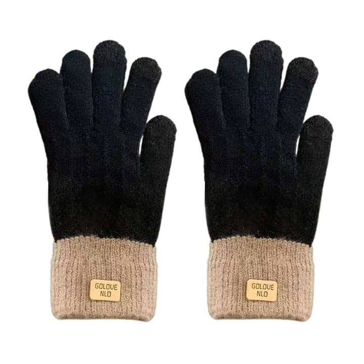 1 Pair Winter Gloves Thick Plush Knitted Elastic Five Fingers Keep Thermal Touch Screen Warm Applique Outdoor Gloves Image 1