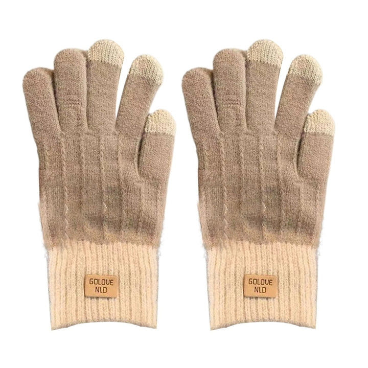 1 Pair Winter Gloves Thick Plush Knitted Elastic Five Fingers Keep Thermal Touch Screen Warm Applique Outdoor Gloves Image 1