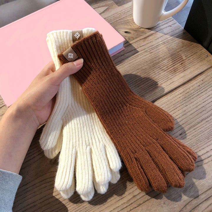 Outdoor Gloves Knitted Elastic Thick Plush Five Fingers Windproof Touch Screen Warm Finger Tip Hole Outdoor Gloves Image 12