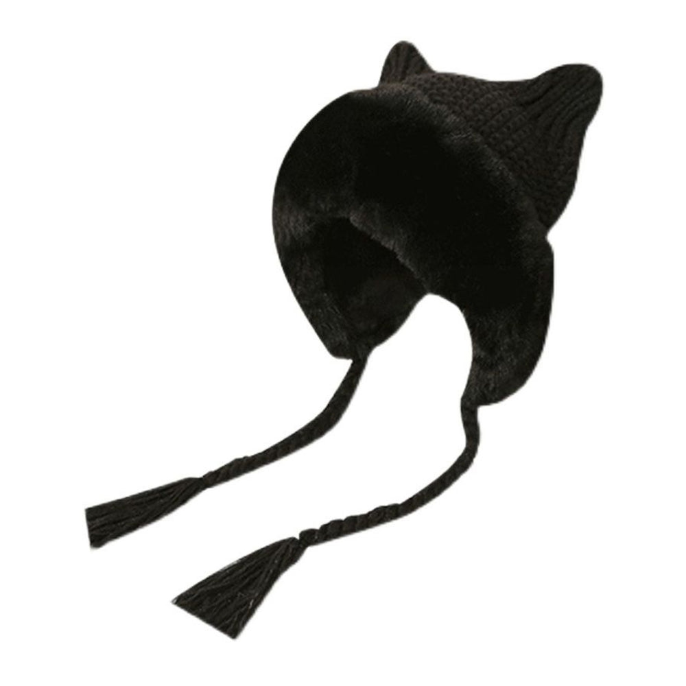 Knitted Hat High Elastic Super Soft Ultra-Thick Cat Ear Design Decorative Acrylic Ear Protection Winter Warm Hat Knitted Image 2