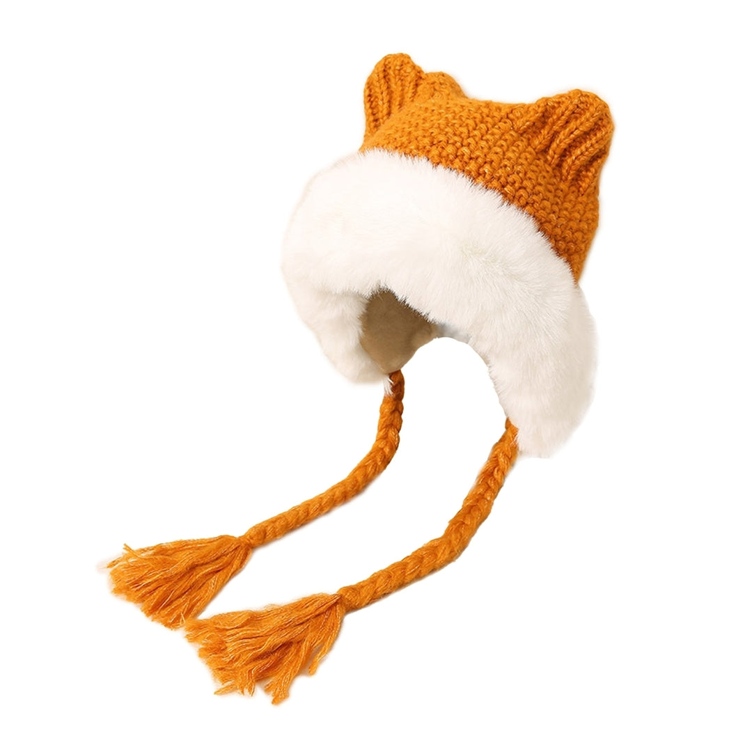 Knitted Hat High Elastic Super Soft Ultra-Thick Cat Ear Design Decorative Acrylic Ear Protection Winter Warm Hat Knitted Image 4