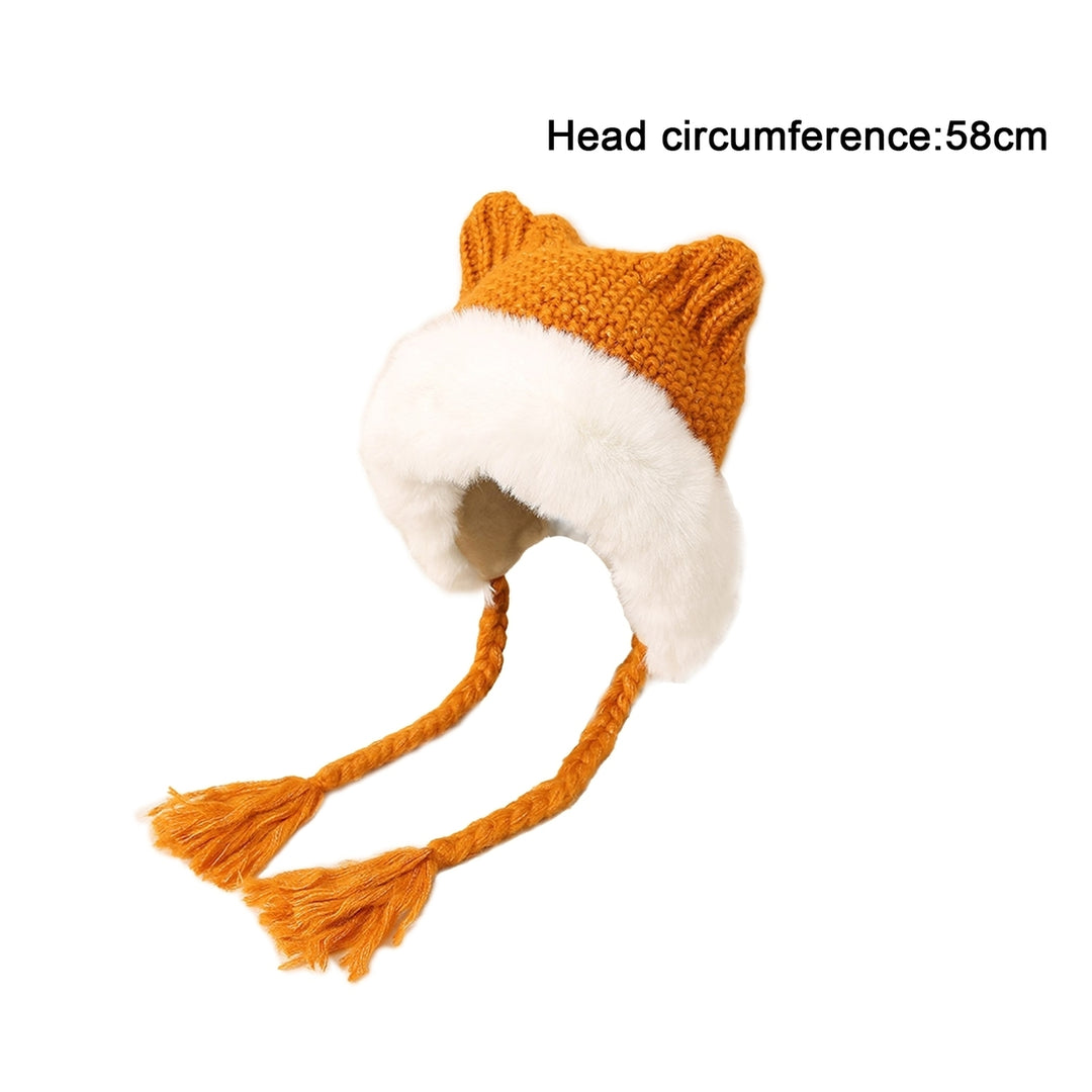 Knitted Hat High Elastic Super Soft Ultra-Thick Cat Ear Design Decorative Acrylic Ear Protection Winter Warm Hat Knitted Image 9