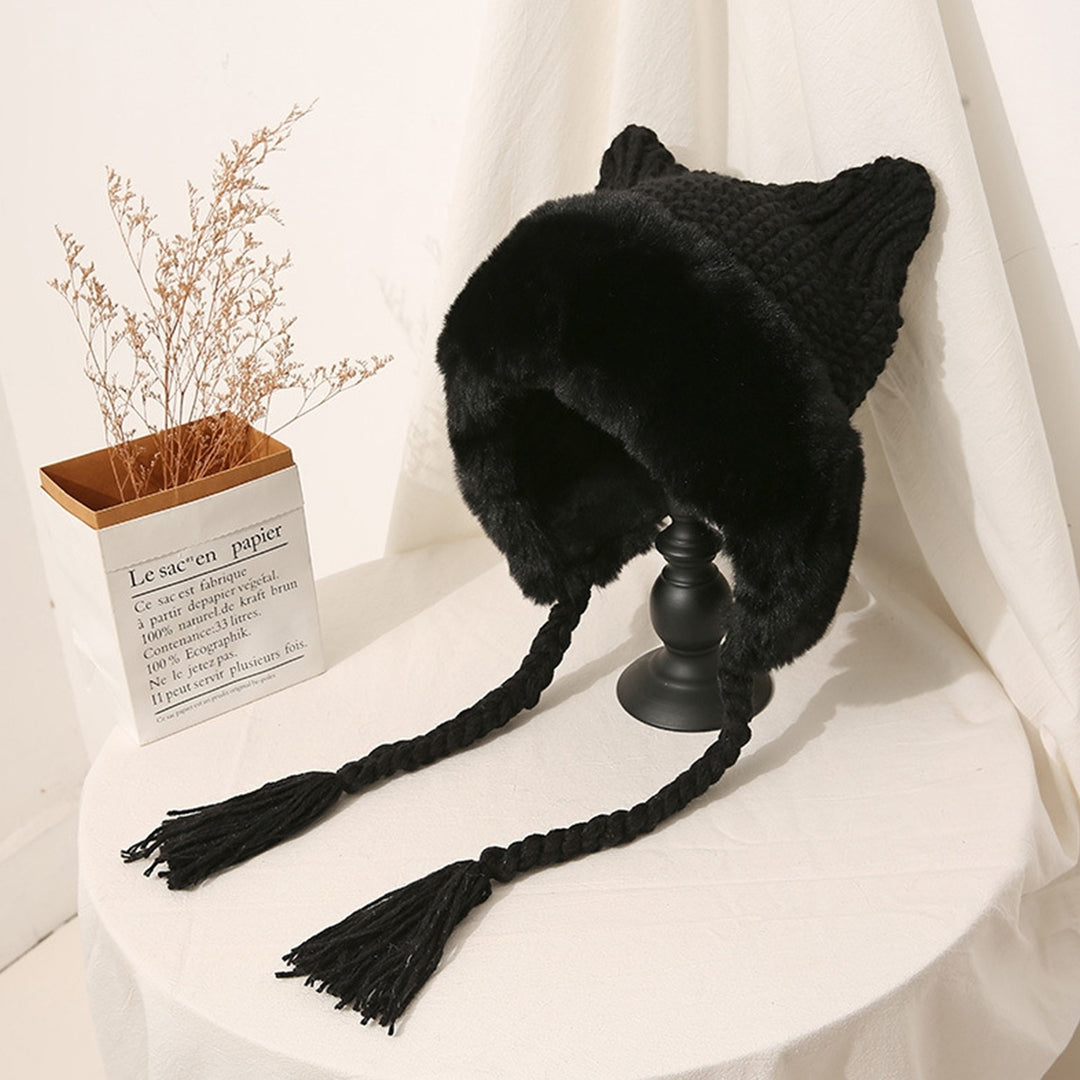 Knitted Hat High Elastic Super Soft Ultra-Thick Cat Ear Design Decorative Acrylic Ear Protection Winter Warm Hat Knitted Image 12