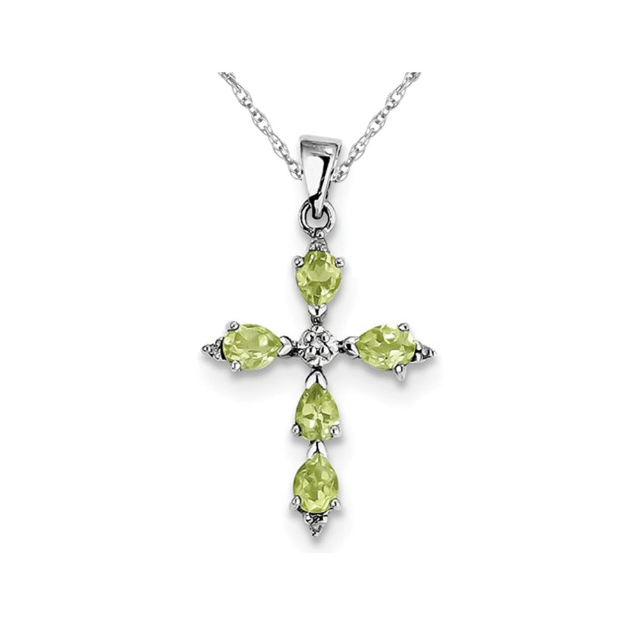 4/5 Carat (ctw) Natural Peridot Cross Pendant Necklace in Sterling Silver with Chain Image 1