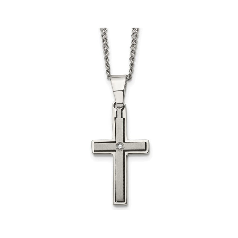 Mens Titanium Cross Pendant Necklace with Diamond Accent and Chain Image 1