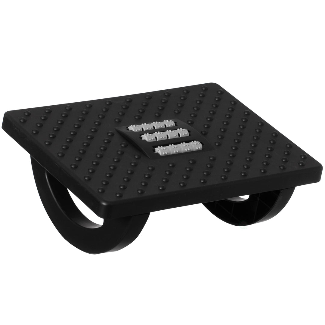 Black Rocking Footrest Massage Under Desk with Soothing Massage Points and RollersSwinging Foot Stool Support Image 1