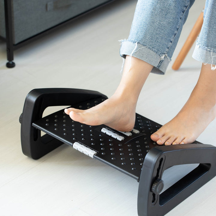 Black Triangular Footrest Adjustable Under Desk Massage Stool 6 Height Positions Image 2