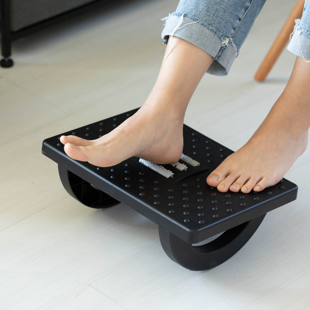 Black Rocking Footrest Massage Under Desk with Soothing Massage Points and RollersSwinging Foot Stool Support Image 2