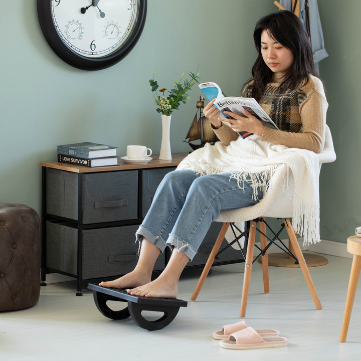 Black Rocking Footrest Massage Under Desk with Soothing Massage Points and RollersSwinging Foot Stool Support Image 4