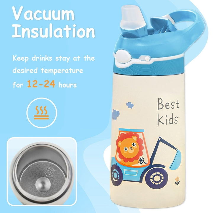 13.5Oz Insulated Stainless Steel Water Bottle Leak-proof Bottle for Kids with Straw Push Button Lock Switch Thermos Cup Image 4
