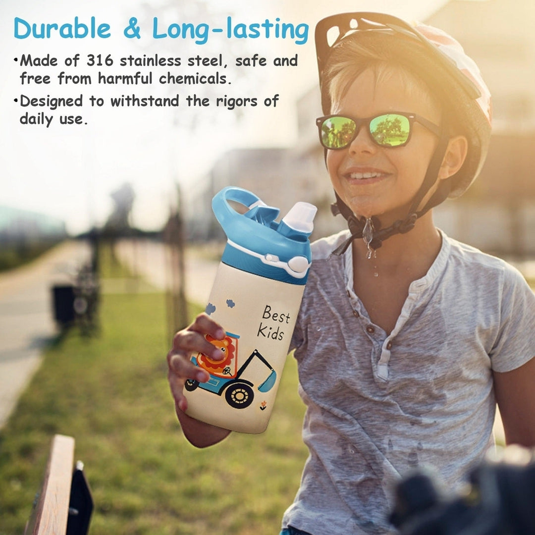 13.5Oz Insulated Stainless Steel Water Bottle Leak-proof Bottle for Kids with Straw Push Button Lock Switch Thermos Cup Image 6