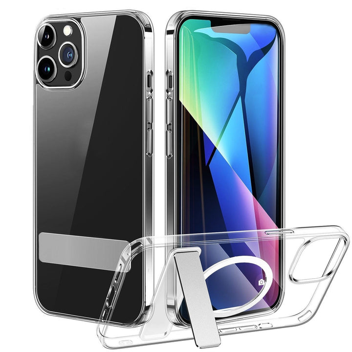 Magnetic Metal Kickstand Clear Case Shockproof Anti Yellowing Phone Cover Work with Magsafe Fit for IOS Phone Image 6