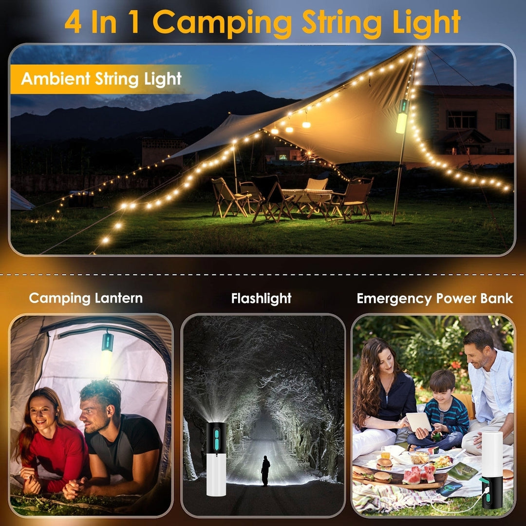 4 In 1 Rechargeable Camping String Light IP44 Waterproof Camping Lantern with 33Ft String Light 7 Light Modes Emergency Image 2