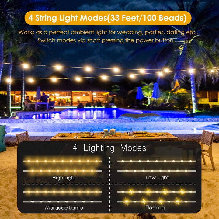 4 In 1 Rechargeable Camping String Light IP44 Waterproof Camping Lantern with 33Ft String Light 7 Light Modes Emergency Image 3