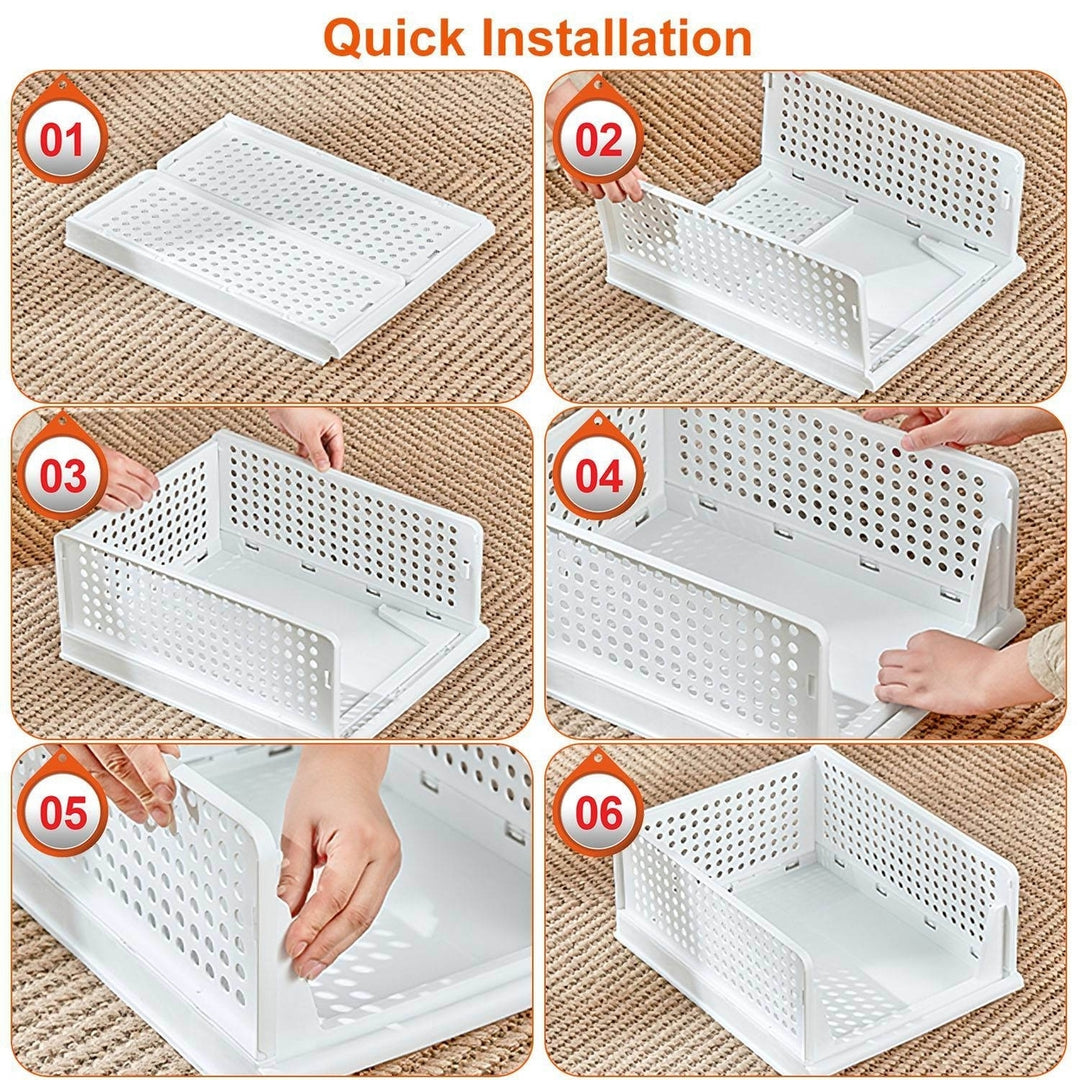 4 Packs Plastic Storage Box Closet Organizer Foldable Storage Bin Stackable Drawer with Slide Rail Push-Pull Storage Image 3