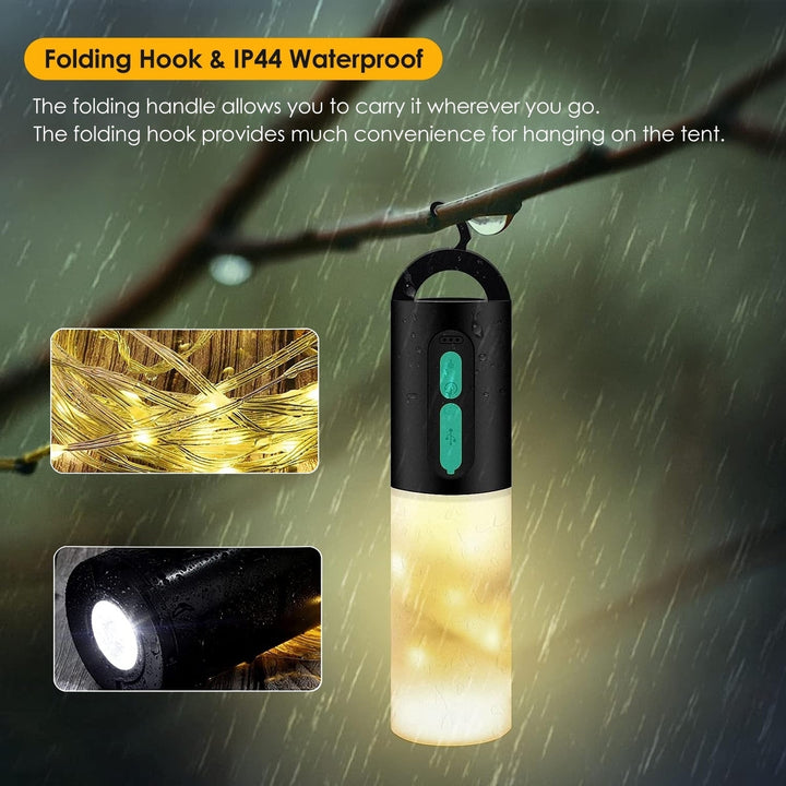 4 In 1 Rechargeable Camping String Light IP44 Waterproof Camping Lantern with 33Ft String Light 7 Light Modes Emergency Image 4